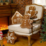 HunnmingRe 4 Pcs Christmas Throw Pillows Plush Gingerbread Men Gingerbread House Snowflake Shaped Pillow for Christmas Winter Holiday Party Outdoor Bedroom Cushion Decoration HunnmingRe