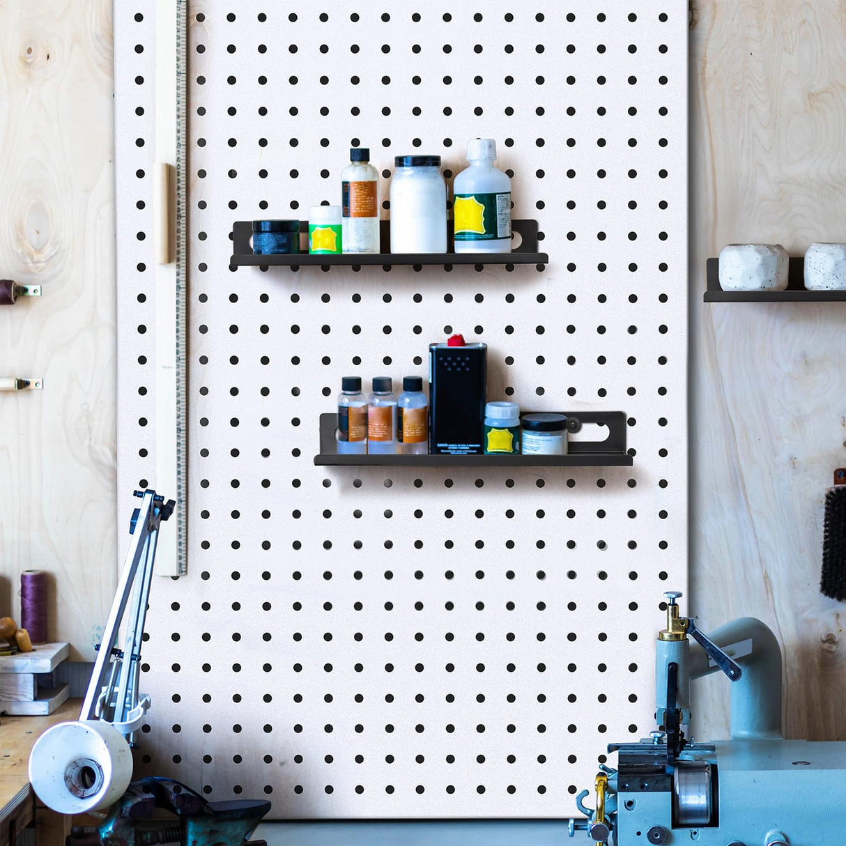 Metal Pegboard Shelf Set - 2Pack 11.7" Peg Board Shelving Racks Black Accessories Display Trays Tool Tiered Shelves for Office Craft Garage Kitchen Bathroom Pegboard Organization System (Medium) G.CORE
