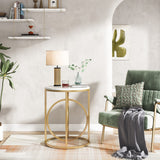 Tribesigns Gold Side Table with Marble Top, 20" Wide End Table, Modern Sofa Table w/O-Shaped Metal Base, Round Gold Accent Table, Narrow Nightstand for Bedroom, Living Room, Small Spaces Tribesigns