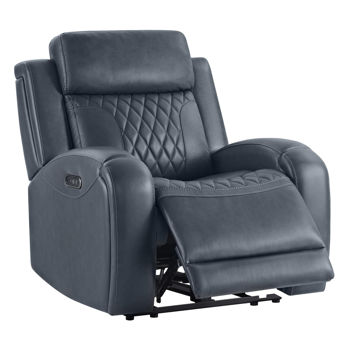 CHITA Genuine Leather Recliner Chair for Adults with Adjustable Power Headrest, Lay Flat Power Recliner with Slide-Out Cupholders & USB/Type-C Ports, Living Room Chair, Navy Blue CHITA