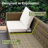 9 Pieces Patio Furniture Sets All Weather Reinforced Wicker Rattan Sectional Sofa with Metal Top Coffee Table Outdoor Furniture Conversation Set for Porch, Poolside, Garden, Backyard, Beige Summax