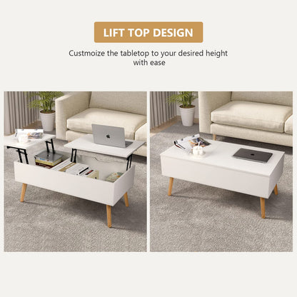 VOWNER Coffee Table, Lift Top Coffee Table with Separate and Hidden Storage Compartment, Double Lift Tabletop, Sofa Table for Home Living Room, White - WoodArtSupply