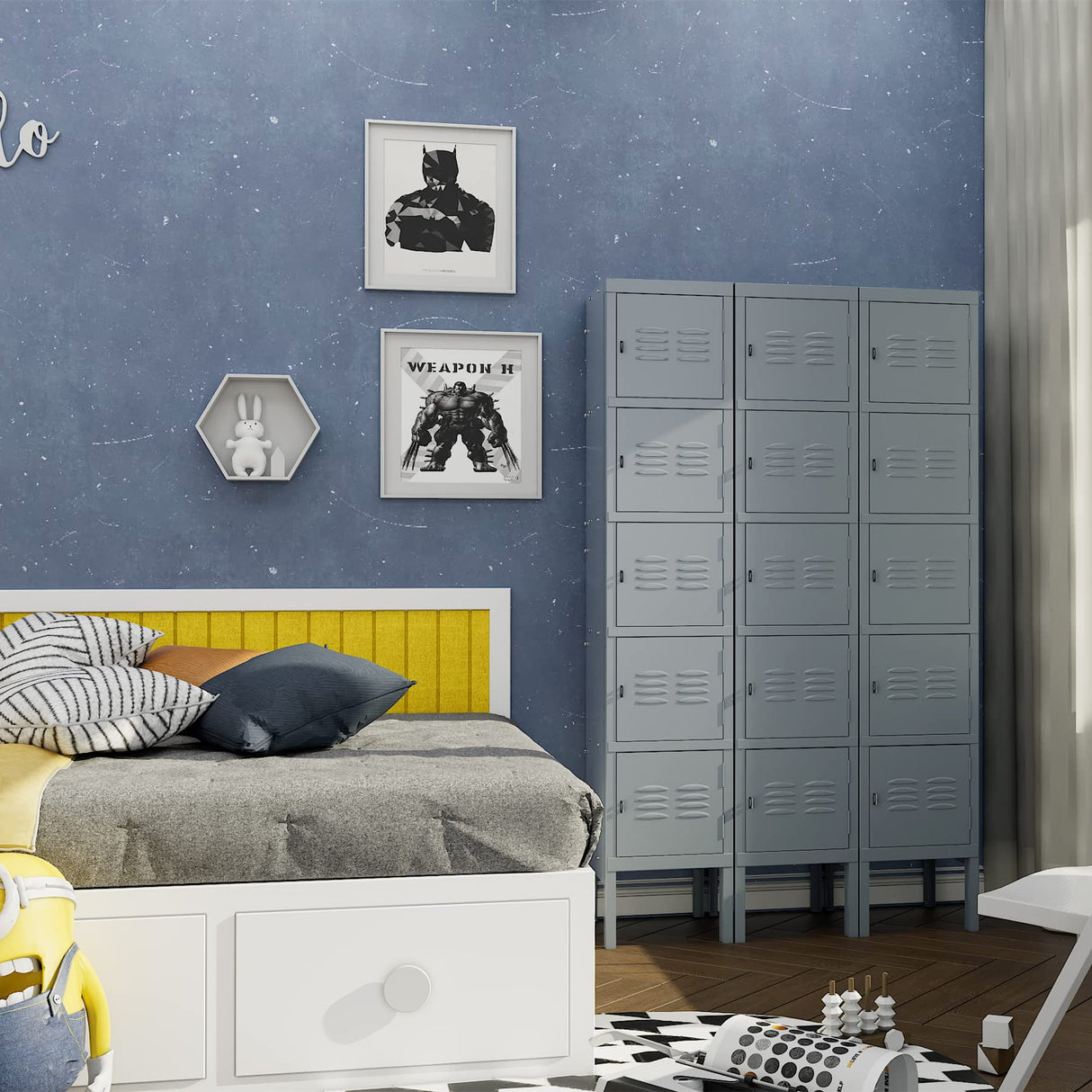 Yizosh Metal Locker with 5 Doors, Tall Steel Storage Lockers for Employees - 5 Tier Locker Storage Cabinets for School, Gym, Home, Office, Garage Yizosh