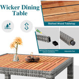 Shintenchi 5 Piece Patio Dining Set, Wicker Patio Conversation Set with Wooden Table Top, Outdoor Table and Chairs with Soft Cushions for Backyard, Deck and Garden, Grey Wicker Shintenchi