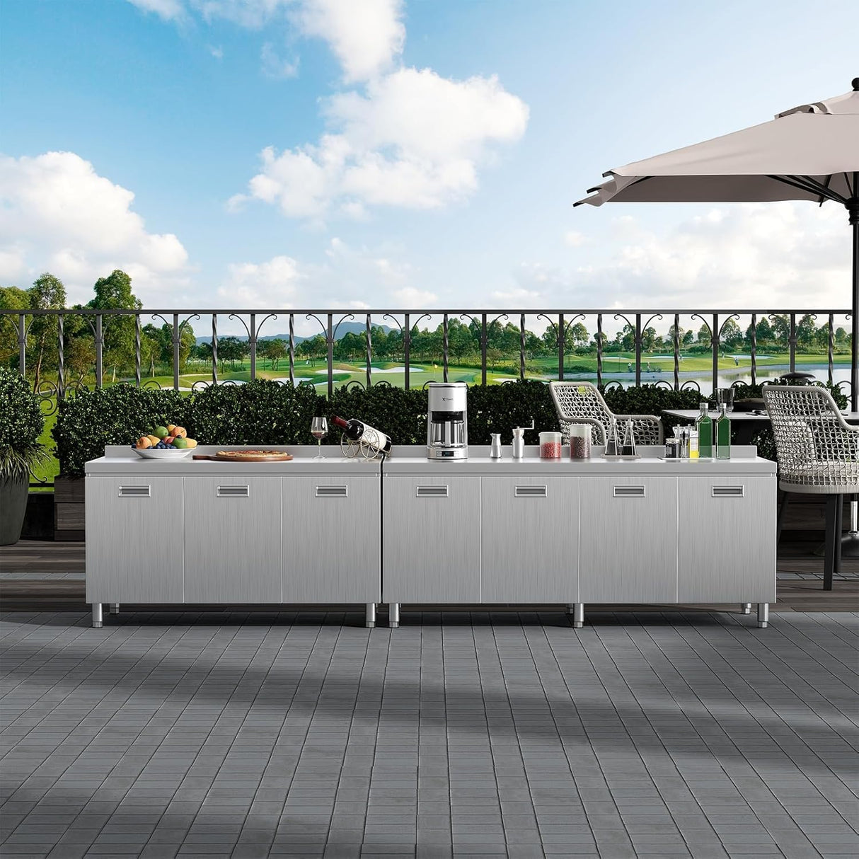 ZZV Stainless Steel Table Cabinet for Prep & Work 21 x 59 Inch, Heavy Duty Prep Table with 3 Pull-Out Doors, Commercial Workbench with Cabinet for Kitchen, Restaurant, Hotel, Garage, and Warehouse ZZV