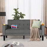 AILEEKISS 62" Loveseat Couches Upholstered Fabric Linen Love Seat Sofas Couch with 2 USB, Cup Holders, Side Pocket, Modern Tufted Sofa for Living Room, Office, Bedroom, Apartment (2-Seat, Dark Grey) AILEEKISS