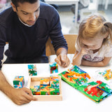 Wooden Dinosaur Block Puzzles for Kids Ages 3-5 with Baby Book, Jigsaw Puzzles Preschool Educational Interactive Toys Gift for Boys Girls, Wood Dino Cube Puzzles for Toddlers 2 3 4 5 6 Years Old PLUSYARD