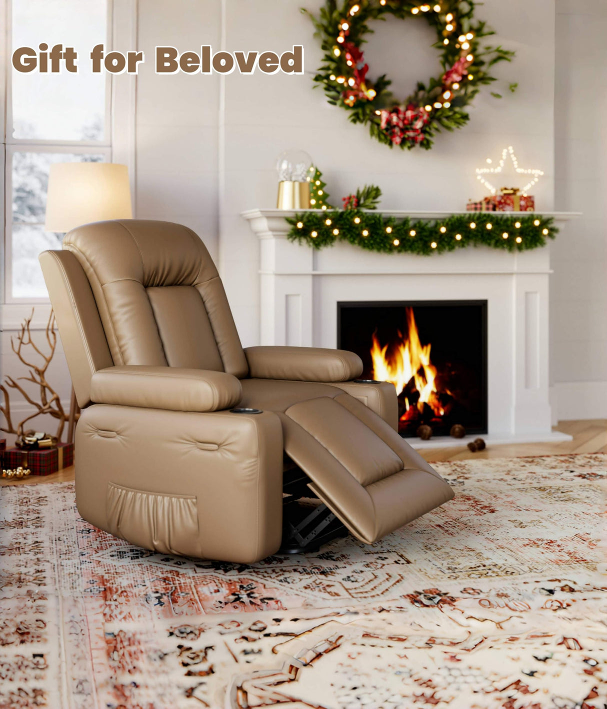 GarveeHome Electric Lift Recliner Chair - Heat and Massage, PU Leather Power Lift Recliner for Elderly & Mobility Impaired, Adjustable Back and Legs, Heavy Duty Lift Chair for Seniors GarveeHome