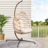 RADIATA Foldable Wicker Rattan Hanging Egg Chair with Stand, Swing Chair with Cushion and Pillow, Lounging Chair for Indoor Outdoor Bedroom Patio Garden (Beige with Stand) RADIATA