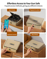 BILLCONCH Gun Safe for Handgun - Biometric Pistol Safe 4 Ways Quick Access with Fingerprint/Full-digital Keypad/Key/APP Lock and Security Cable for Nightstand Bedside Home - Limited Gold BILLCONCH