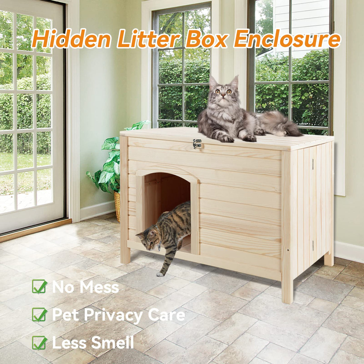 Petsfit Large Cat Litter Box Furniture Hidden,No Tools Required Assembly,Cat Washroom Furniture with Top Opening,Wooden Pet House End Table,Folding Litter Box Enclosure,35.5L x 23.5W x 27H inches Petsfit