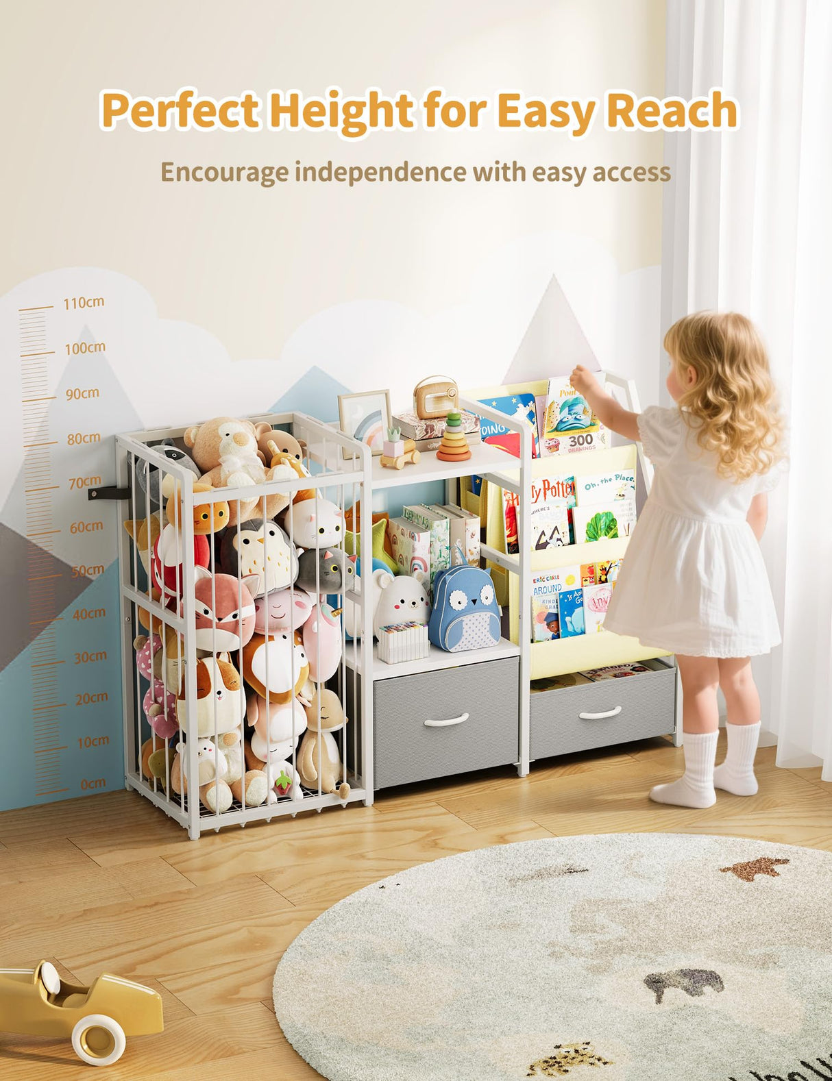 Twinkoo Kids Bookshelf and Toy Storage, Large 3 Tier Book Shelf for Kids Rooms, Sling Baby Bookcase with Stuffed Animal Storage, Toddler Montessori Bookshelf for Nursery, Playroom, Kindergarten Twinkoo