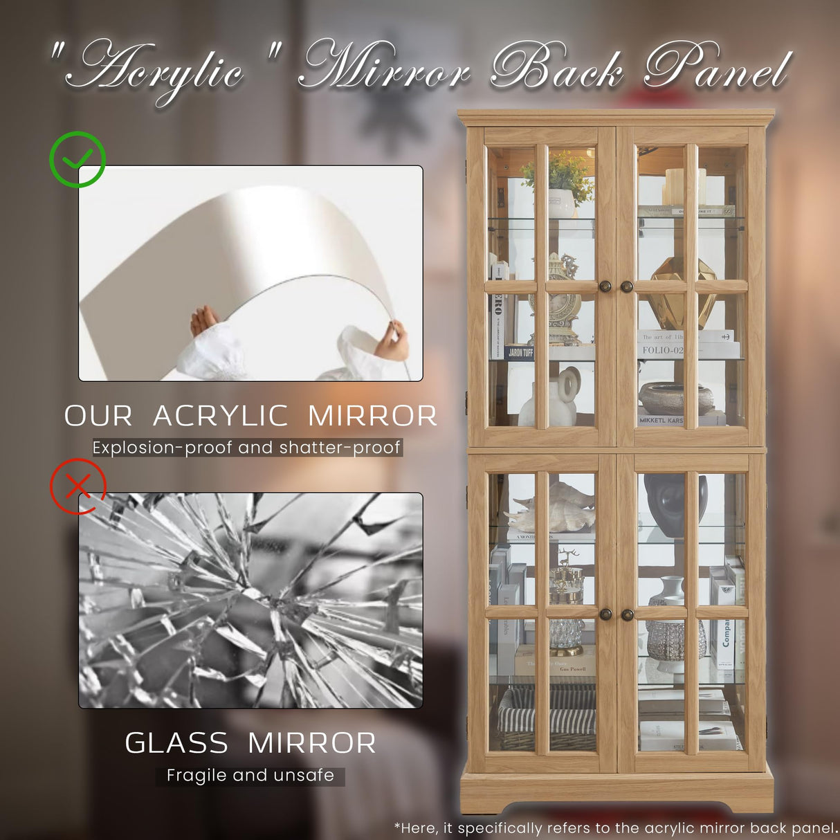 Eyisean Lighted Display Curio Cabinet 69" H China Cabinet with 4 Glass Doors, 6 Shelves, Freestanding Glass Display Cage Wine Cabinet Storage Rack for Bar and Liquor Storage (Oak) Eyisean