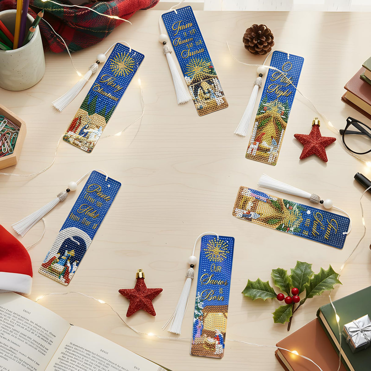 INCOK Christmas Diamond Art Bookmarks - 6 PCS The Nativity Diamond Painting Bookmarks Set DIY Christian Jesus Art Craft Religions Xmas Gift Book Lover Beginner INCOK