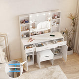 Halitaa Makeup Vanity Table with Lighted Mirror & Outlets, Large Vanity Set Vanity Desk with Lots Storage, 3 Lighting Modes, Brightness Adjustable, 45inch Halitaa