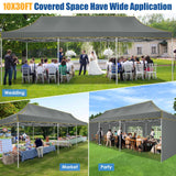 HOTEEL 10x30 Pop up Canopy Tent for Parties, Heavy Duty Easy Setup Tent with 5 Sidewalls, Outdoor Commercial Instant Gazebo for Wedding Event, with Roller Bag & Sand Bags, Grey(Hexagonal Frame) Hoteel