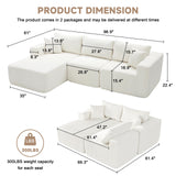 97" Boneless Couches for Living Room, Cloud Couch Sectional with Deep Seat, Comfy Couch with L-Shaped Chaise, Minimalist Upholstered Modular Sectional Sofa, No Assembly Required (Corduroy,Lvory) Huatean Home