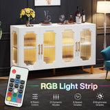Tribesigns Modern Buffet Cabinet, LED Light Sideboard Cabinet with Acrylic Doors, 55" Coffee Bar Accent Storage Cabinet for Living Room, Dining Room, White Tribesigns