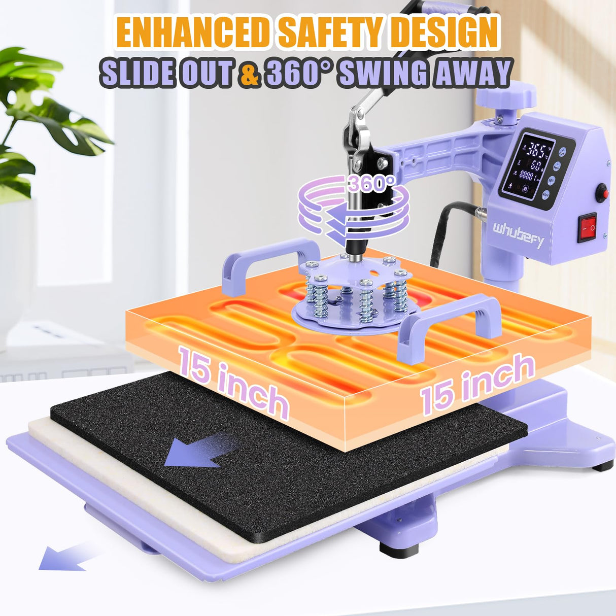 Whubefy Heat Press Machine for T Shirts 15x15 with 30OZ Tumbler Press 8 in 1 Slide Out & Swing Away Digital Heat Transfer with 3 Pre-Set Modes & Counting Function for Bulk Press Hat Cap Mug Plate Whubefy