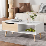 Cozy Castle Modern Coffee Table, Wooden Cocktail Table with Storage, Minimalist Hallway Table, Mid Century Modern Coffee Table for Living Room Apartment Reception, White Cozy Castle