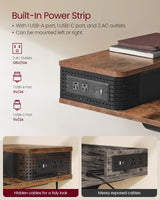 VASAGLE Electric Standing Desk with Drawers, Sit Stand Desk with Built-in Power Strip, Adjustable Height, 23.6 x 55.1 Inches, 2 Hooks, Memory Function, for Home Office, Rustic Brown ULSD184X21 VASAGLE