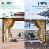 HOTEEL 10x12 Hardtop Gazebo with Heavy Duty Galvanized Steel Double Roof, Aluminum Frame, Flame-Resistant Curtains and Netting, Outdoor Gazebo Permanent Gazebo for Backyard, Brown (Upgraded 2.0) Hoteel