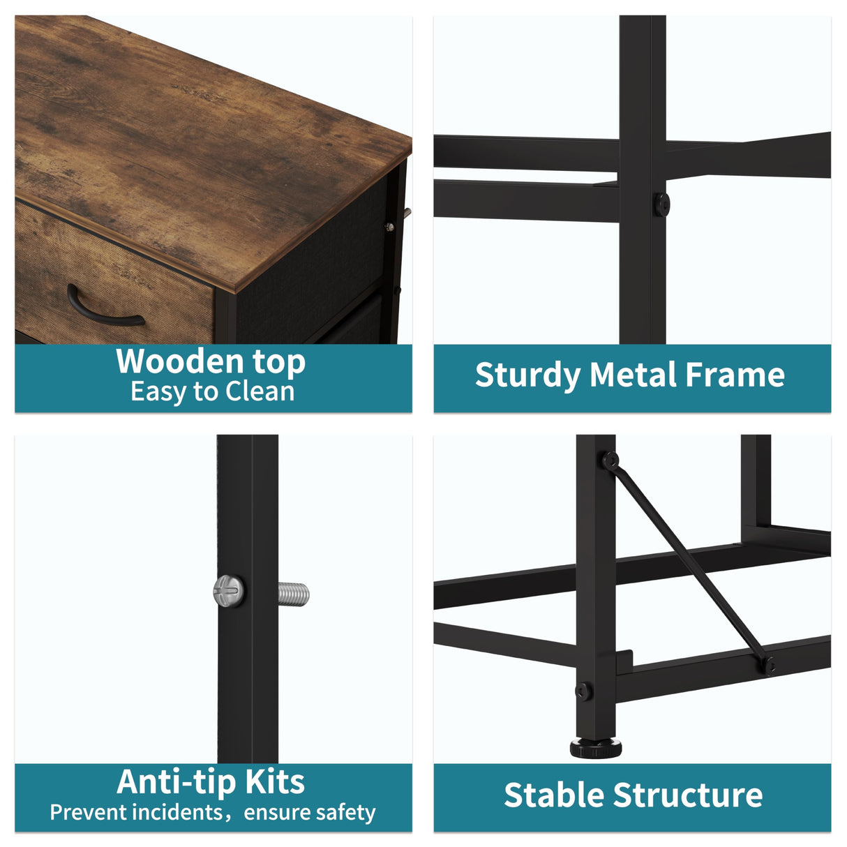 LUMTOK 10-Drawer Dresser, Fabric Storage Dressers for Bedroom, Hallway, Nursery, Closets, Steel Frame, Wood Top, Easy Pull Handle (Rustic Brown) LUMTOK