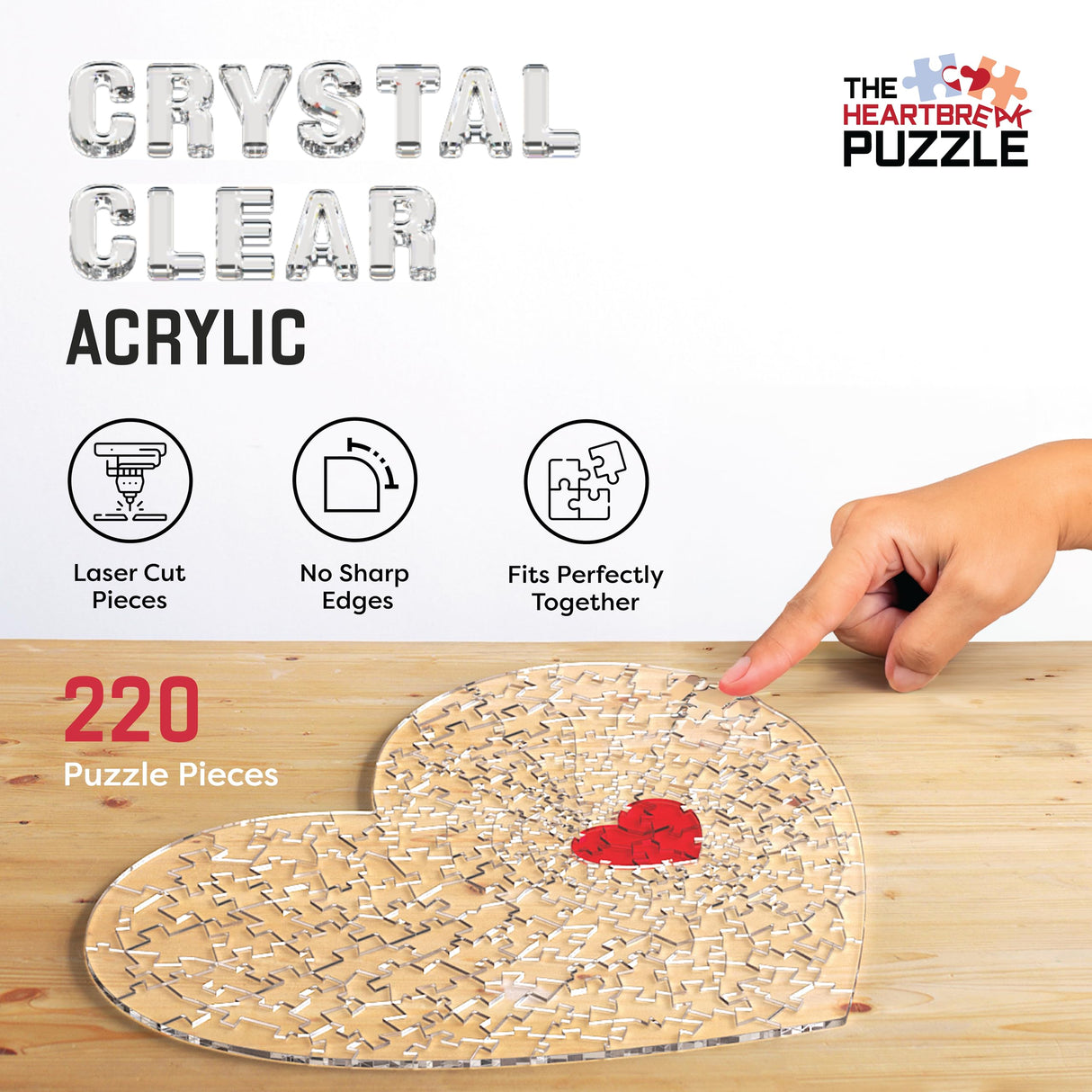 The Heartbreak Puzzle Crystal Clear Acrylic Puzzle (220 Pieces) | Impossible Puzzle for Adults Having Laser Cut Puzzle Pieces - Perfect DIY Gift for Your Family & Friends Gifts for him Gifts for Her The HEARTBREAK PUZZLE
