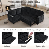 KEIKI 81" L-Shaped Oversized Chenille Modular Sectional Sleeper Sofa with Pull-Out Bed, Storage Seat, Modern 5-Seater Upholstered Couch Bed with Charging Station, Easy Assembly, for Living Room, Black KEIKI
