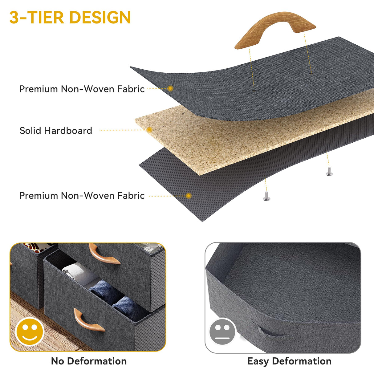 DWVO Fabric Dresser with 7 Drawers, Black Dresser & Chest of Drawers, Storage Tower with Large Capacity, Organizer Unit for Bedroom, Living Room & Closets DWVO