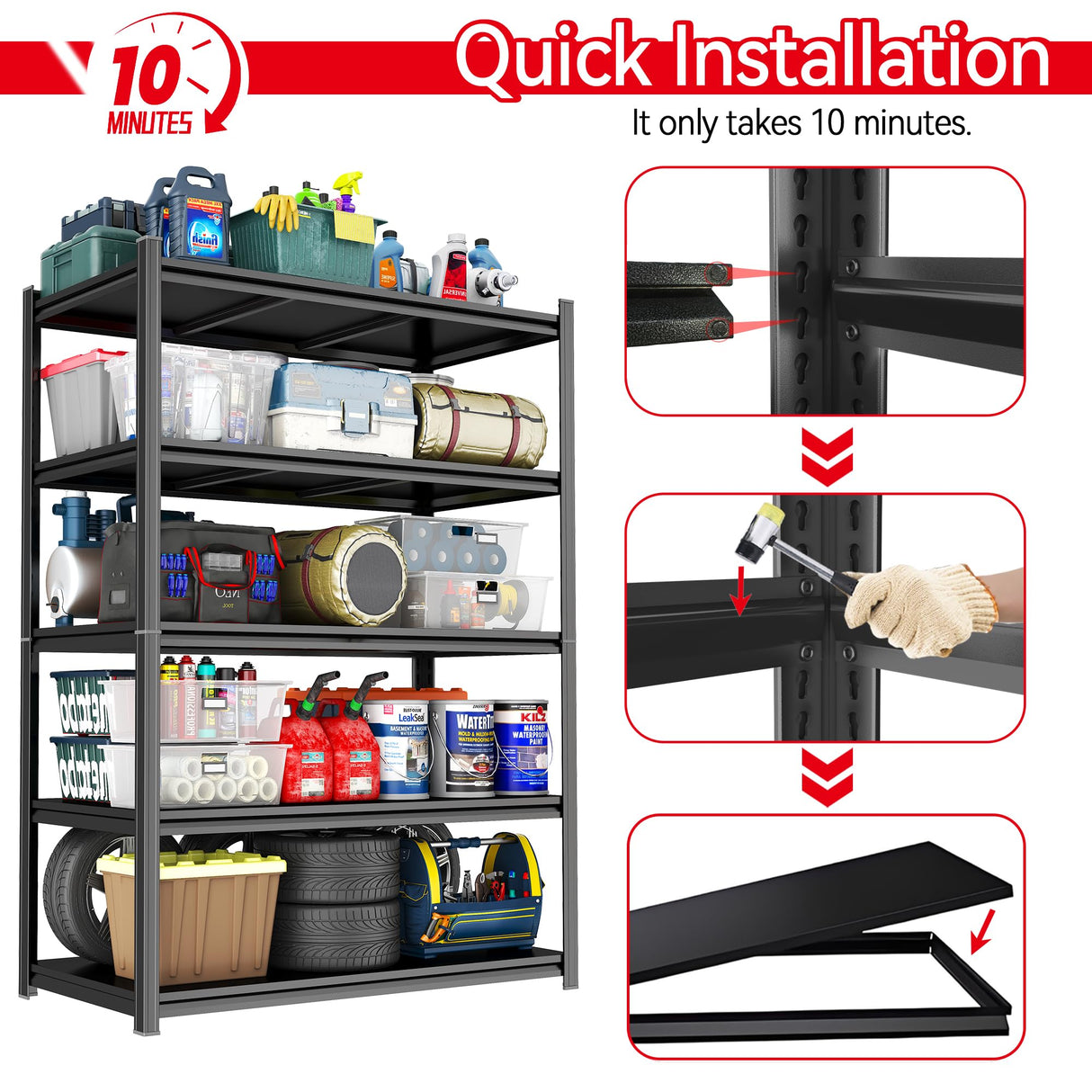 Bezuny 2500LBS Storage Shelves, 35.5" W Garage Shelving Heavy Duty, Metal Adjustable Garage Shelves, Shelving Units Industrial Shelving for Warehouse, Shelf Organizer Storage, Black Bezuny