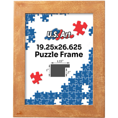 US Art Maple 19.25x26.625 Puzzle Frame 1.25" Inch Wide - Handmade American Picture Frames with Preinstalled Hangers and UV Blocking Plexiglass, 19.25x26.625 Frame US Art