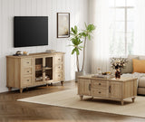 WAMPAT Farmhouse Sideboard Buffet Cabinet with Glass Door & Adjustable Shelf, Wooden Coffee Bar Table with Solid Wood Leg, Kitchen Storage Cabinet for Dining Room, Oak, 58 Inch WAMPAT