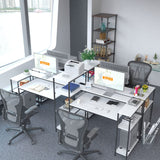 Extra Long White Double Computer Desk with Storage Shelves & Monitor Stand by HYPIGO HYPIGO
