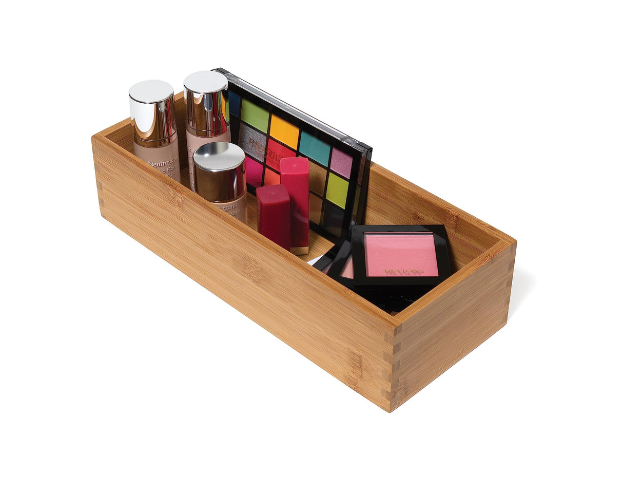 Lipper International Bamboo Wood Utensil Holder Storage Box for Cooking Tools, Makeup, or Office Supplies, 5" x 12" x 3" Lipper International