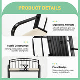 AVAWING Outdoor Metal Garden Bench, 2-Seat Patio Porch Bench with Steel Frame, Park Bench w/Pullout Middle Table＆ Cushion for Backyard Lawn Deck Entryway, Black AVAWING