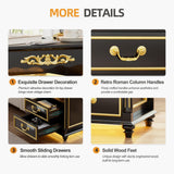 Gurexl Farmhouse Nightstand with Gun Drawer, 20" Vintage Bedside Table with LED Lights & Charging Station, Tall Rustic Wood Sofa Side End Table with 2 Drawers for Bedroom (Black) Gurexl