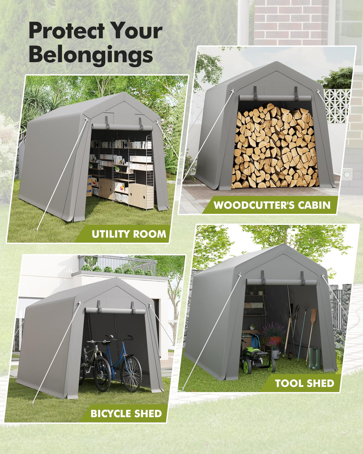 7 x 10 ft Portable Carport, Storage Shed with Heavy Duty Waterproof Tarp & 2 Roll-Up Zipper Doors, Ideal Tent for Motorcycles, Bikes, Garden Tools, and Firewood Hipicute