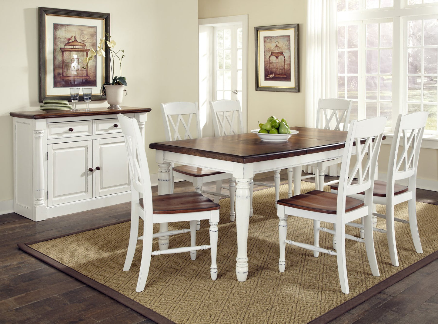 Monarch White/Oak 5Piece Dining Set by Home Styles, 7 Piece - WoodArtSupply