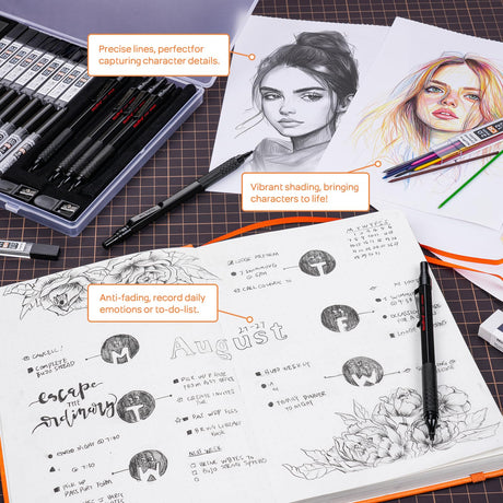 Nicpro 35PCS Black Metal Mechanical Pencils Set in Case, Art Drafting Pencil 0.5, 0.7, 0.9 mm & 3PCS 2mm Graphite Lead Holder for Drawing Sketching With 20 Tube Lead Refills(6B 4B 2B HB 2H 4H Colors) Nicpro