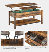 FABATO Lift Top Coffee Table, 4-in-1 Multi-Function Convertible Coffee Table with Storage, Coffee Table Converts to Dining Table for Living Room Reception Room Office, Rustic Brown, 41.73*19.29*18.3 FABATO