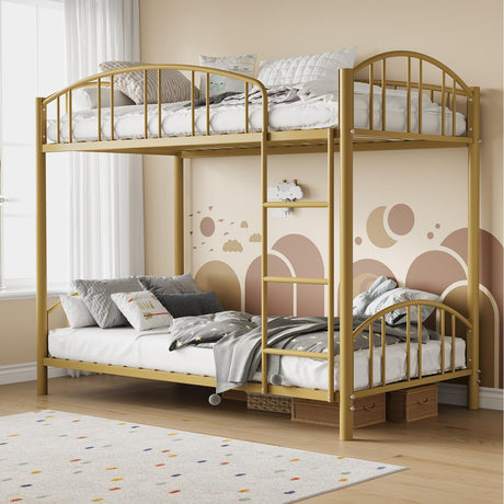Garvee Bunk Bed Twin Over Twin with Ladder and Arched Guardrail, Heavy Duty Bunkbeds Frame with Sturdy Steel Slats Support for Kids Boys Girls, Space-Saving, No Box Spring Needed, Gold Garvee