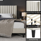 Yaheetech King Bed Frame Upholstered Platform Bed with Fabric Headboard, Wing Edge Design/Non-Slip and Noise-Free/Wooden Slats Support/No Box Spring Needed/Easy Assembly, Beige King Bed Yaheetech