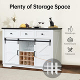 Winlice Buffet Cabinet w/Storage, Large 54" Farmhouse Wine & Coffee Bar Cabinet w/Sliding Barn Doors, Wine Rack, Rustic Large Buffet Sideboard w/3 Drawers for Living, Dining Room, White Winlice