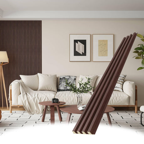 POHARE WPC Slat Wall Panels, 8 Pack Accent Decorative Acoustic Wood Slats for Wall and Ceilings, Acoustic Panels for Interior Wall Modern Décor, Walnut, 95 x 6 in POHARE