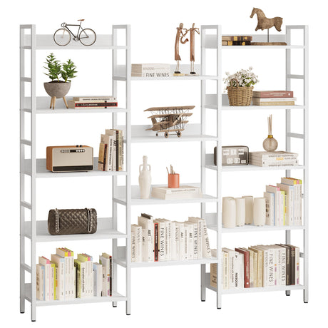 IRONCK Bookcases and Bookshelves Triple Wide 5 Tiers Industrial Bookshelf with Baffles Large Etagere Bookshelf with Metal Frame for Living Room Home Office IRONCK
