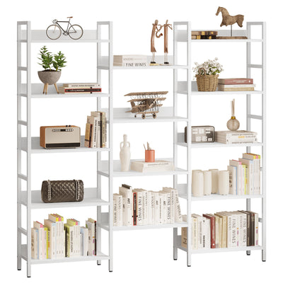 IRONCK Bookcases and Bookshelves Triple Wide 5 Tiers Industrial Bookshelf with Baffles Large Etagere Bookshelf with Metal Frame for Living Room Home Office
