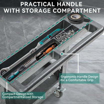 YITAHOME Utility Cart on Wheels, 550 lbs 2 Shelf Heavy Duty Rolling Cart, 45 x 25 in Plastic Service Cart Work Cart with Wheels for Warehouse Garage School & Office, Cleaning, Gray