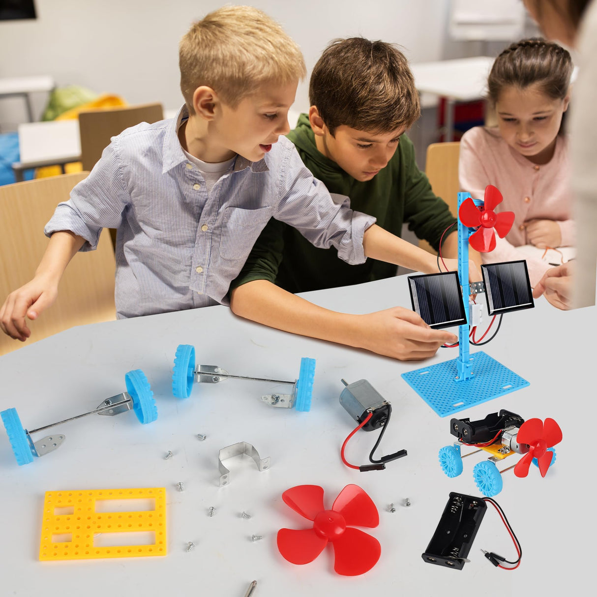 4 in 1 Solar Power & Electric Motor STEM Kits,Science Experiment Projects for Kids Beginners,Electronic Assembly Solar Powered Toy Kit,DIY Educational Engineering Experiments for Boys and Girls CYOEST