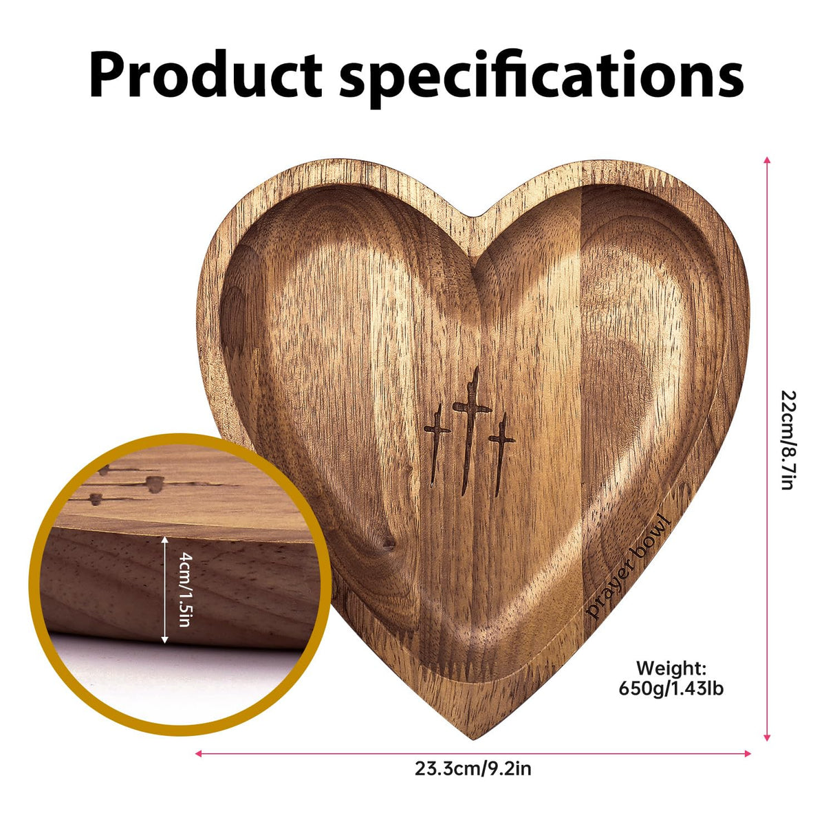 Woonmart Wooden Heart Prayer Bowl, Dough Bowl with 24 Prayer Cards, Religious Gifts, Heart Prayer Bowl, Easter Gifts Thanksgiving Day christian decor prayer box christian gifts for women Woonmart